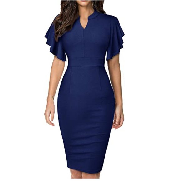 Dresses & Skirts - Womens Flounce Sleeve Work Party Pencil Dress